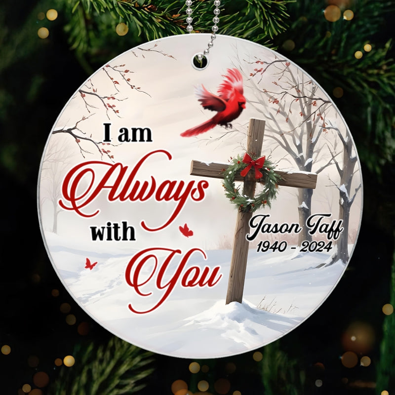 Cardinal Cross Christmas Wreath Personalized Acrylic Ornament, Christian, Jesus