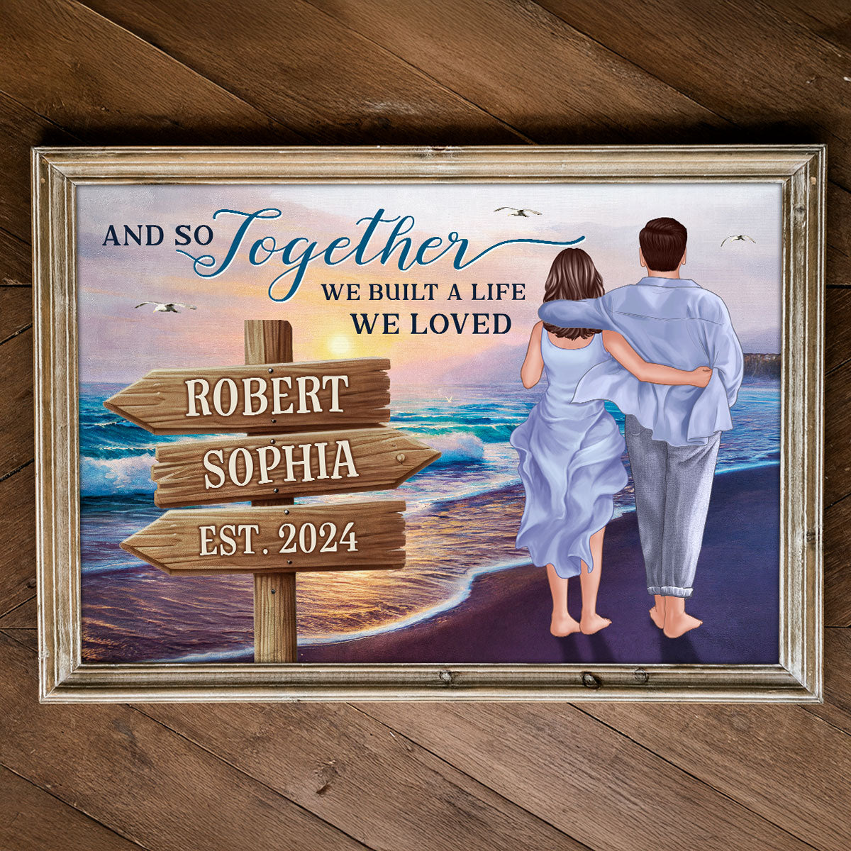 Couple Embracing And Walking On The Beach Personalized Poster, Heartfelt 2025  Gift For Couple, For Him, For Her, Boyfriend, Girlfriend, Husband, Wife