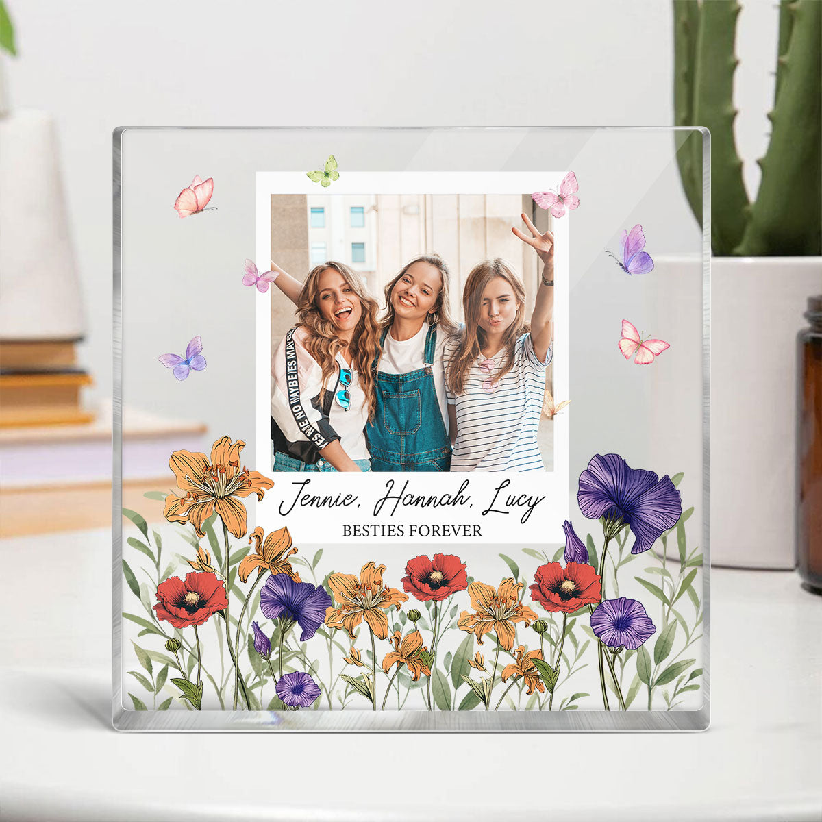 Personalized Photo Acrylic Block Plaque Birth Month Flower, Bestie Gifts, Christmas Gift for Friend, Friendship, Soul Sisters