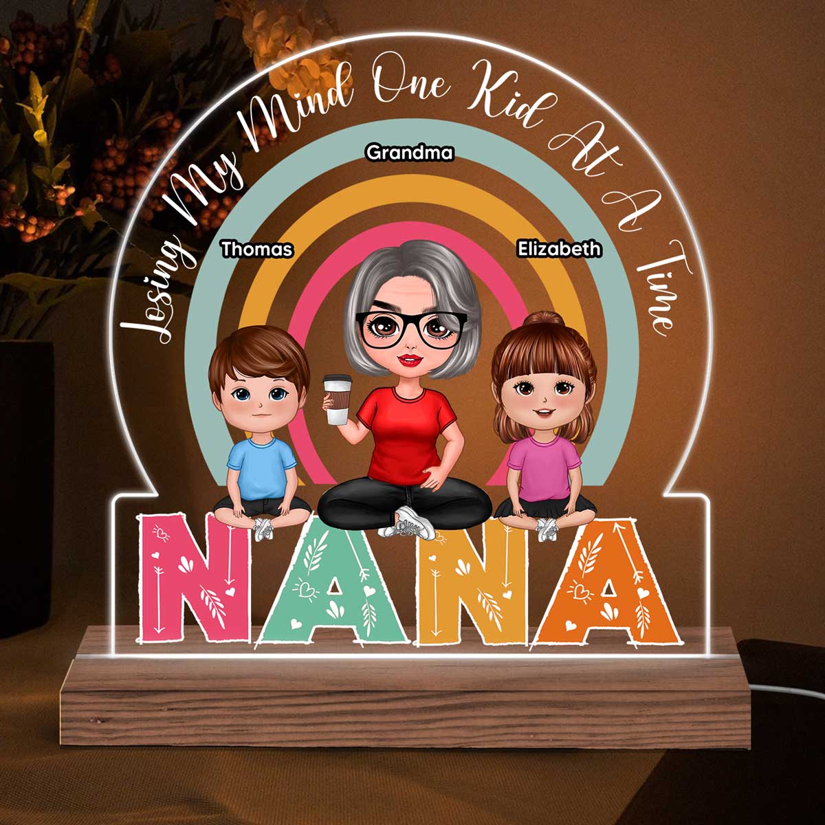 Mom Grandma Losing My Mind One Kid At A Time Personalized Acrylic Custom Shape LED Night Light