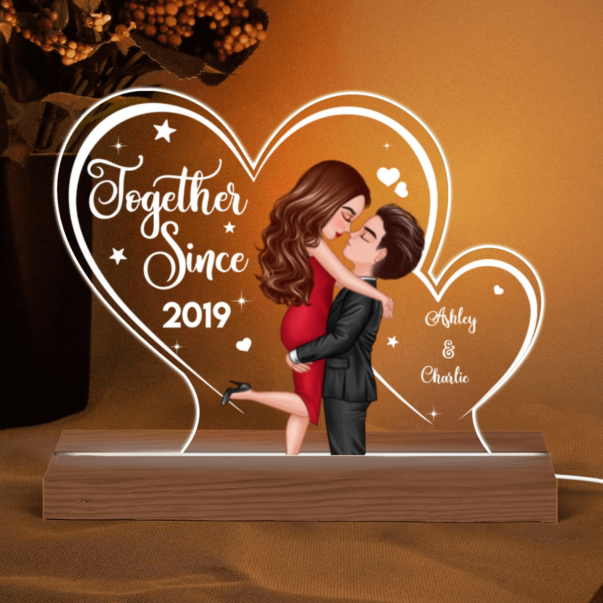 Two Hearts Doll Couple Hugging Kissing Personalized Custom Shape LED