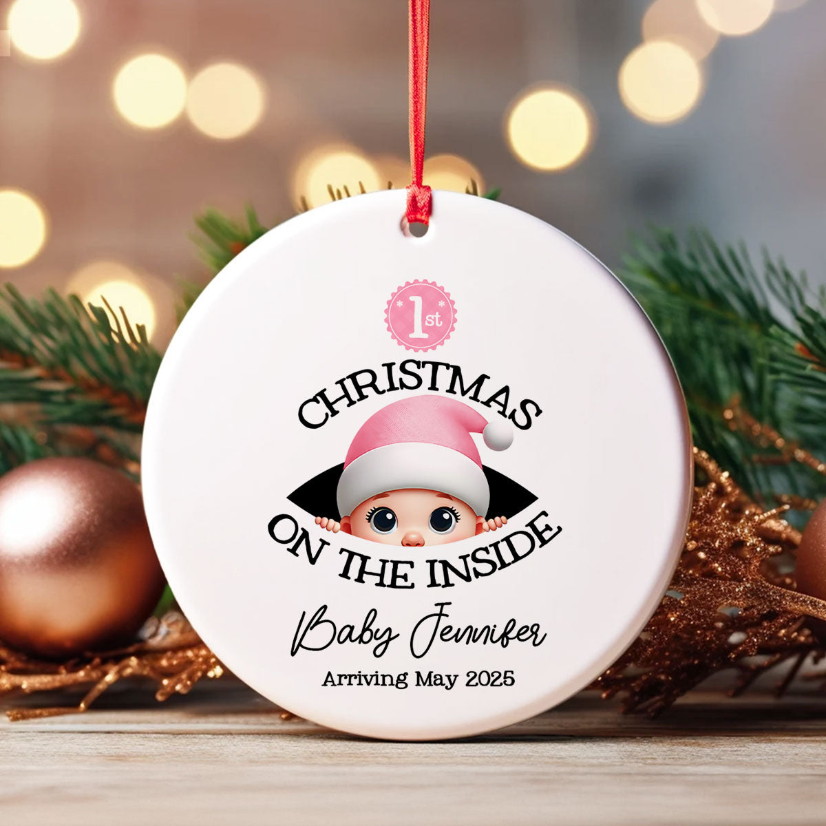 [Custom Skin Tone] Personalized Baby's First Christmas On the Inside Ornament, Custom Pregnancy Reveal Ornament, Expecting Parents