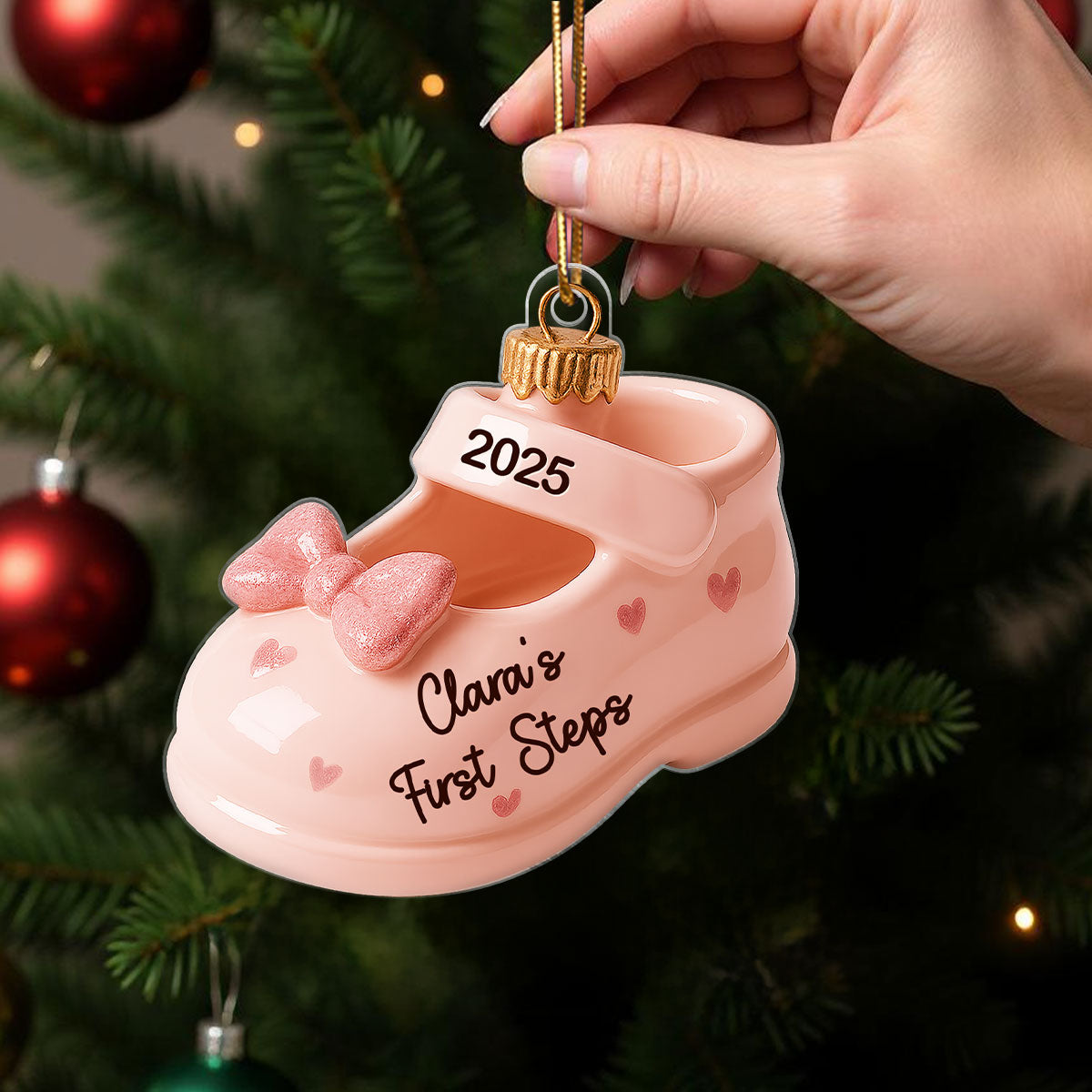 Cute Baby First Steps First Christmas Personalized Flat Acrylic Ornament