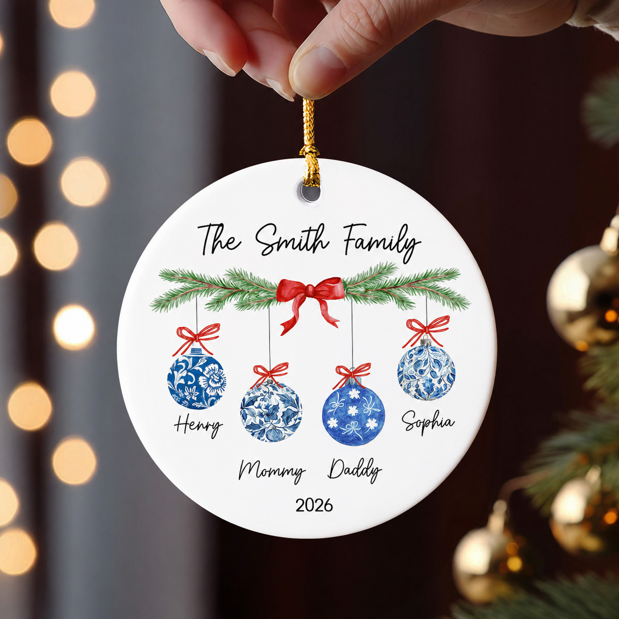 Family Chinoiserie Christmas Ornaments - Personalized Ceramic Ornament - Christmas Gift for Family