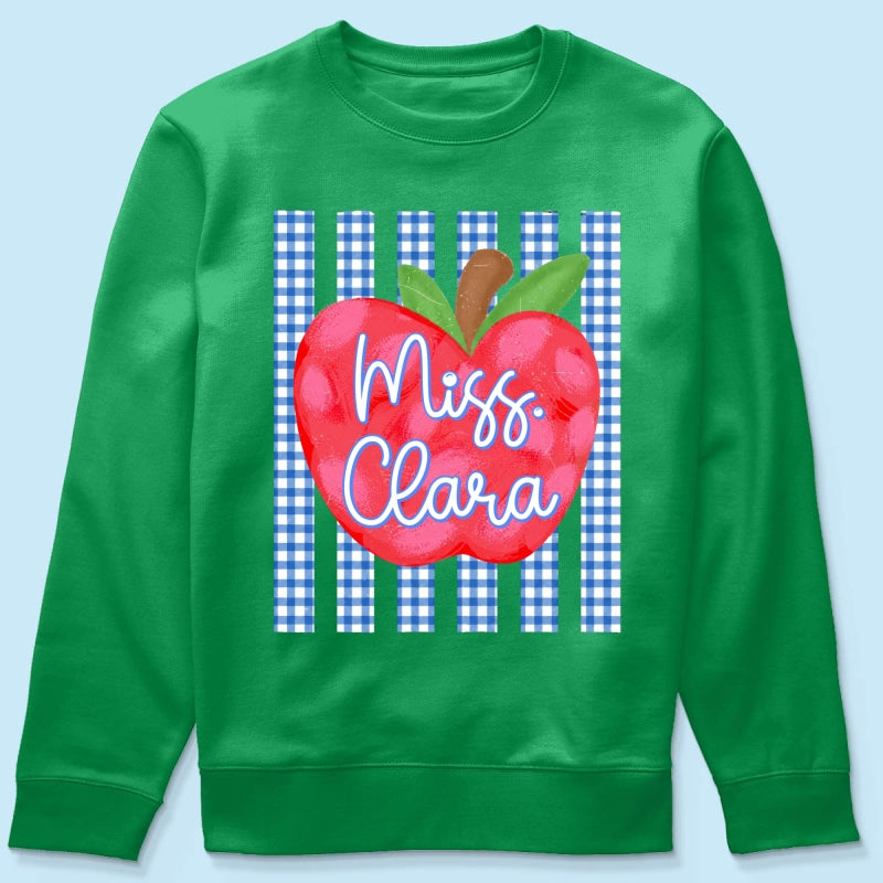 Striped Teacher Apple Custom Name - Personalized Shirt - Back To School Gift for Teachers
