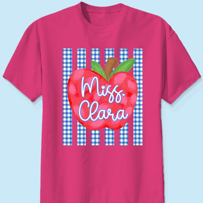Striped Teacher Apple Custom Name - Personalized Shirt - Back To School Gift for Teachers