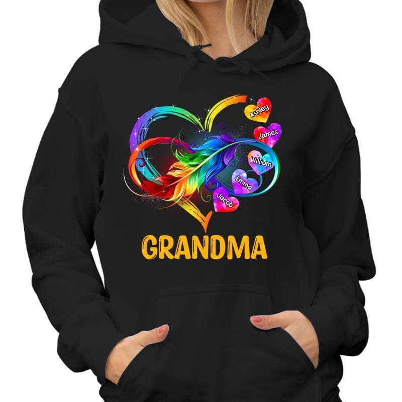 Mom Grandma Heart Feather Infinity Personalized Shirt