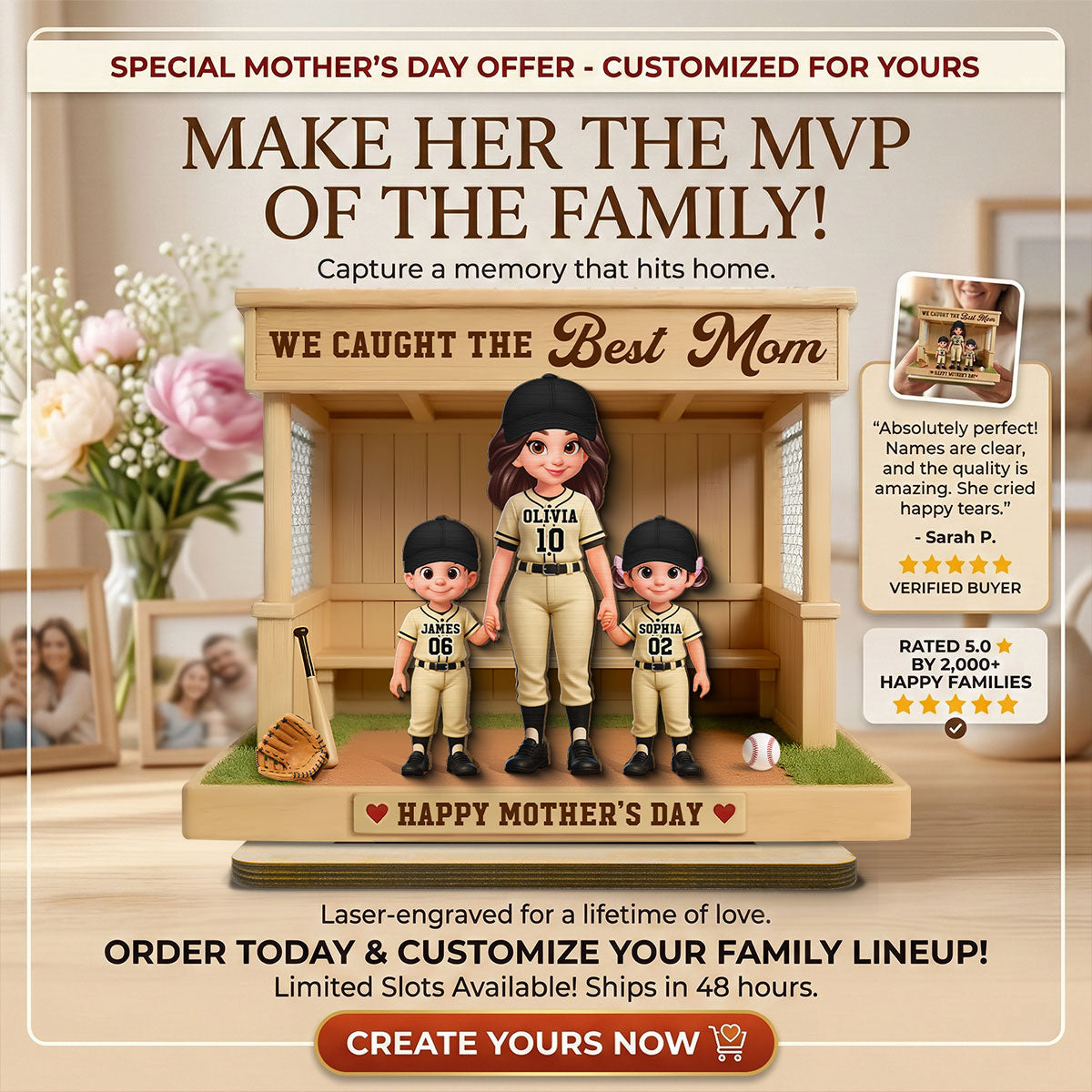 Eternal Love We Caught The Best Mom Happy Mother's Day - Personalized 2-Layered Wooden Plaque - Mother's Day Gift For Baseball Softball Mom