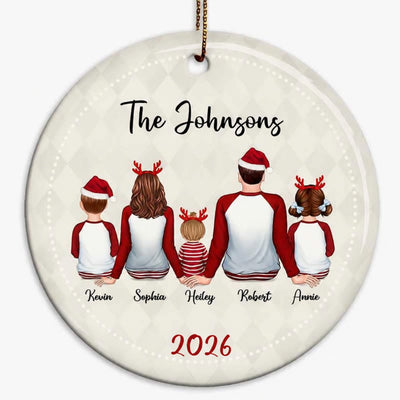 Family Couple Kid Dog Cat Back View Personalized Circle Ornament