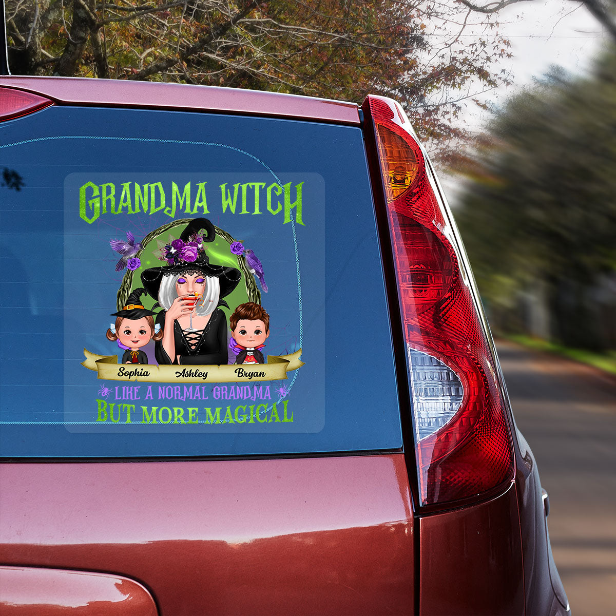 Green And Purple Halloween Grandma And Kids Personalized Decal, Halloween Decor