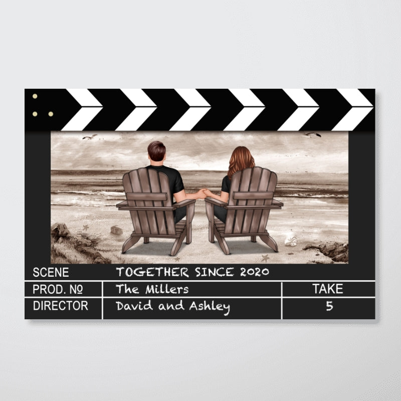 Couple At Beach Scene Home Decor Film Clapper Board Style Personalized Poster