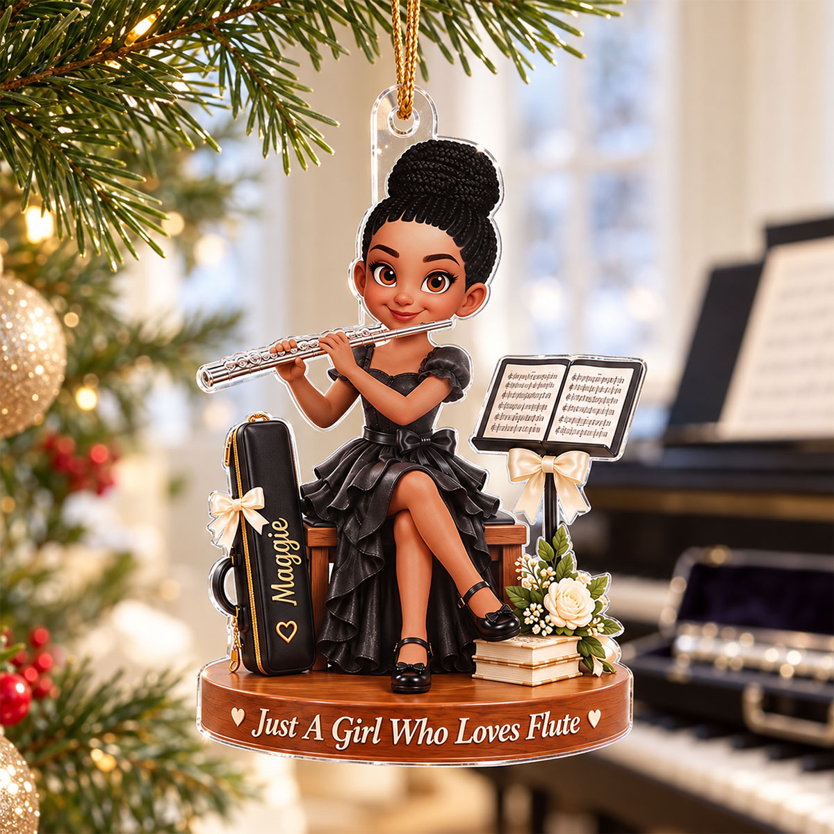 Just a Girl Who Loves Flute - Personalized Acrylic Ornament - Christmas Gift for Daughter, Granddaughter