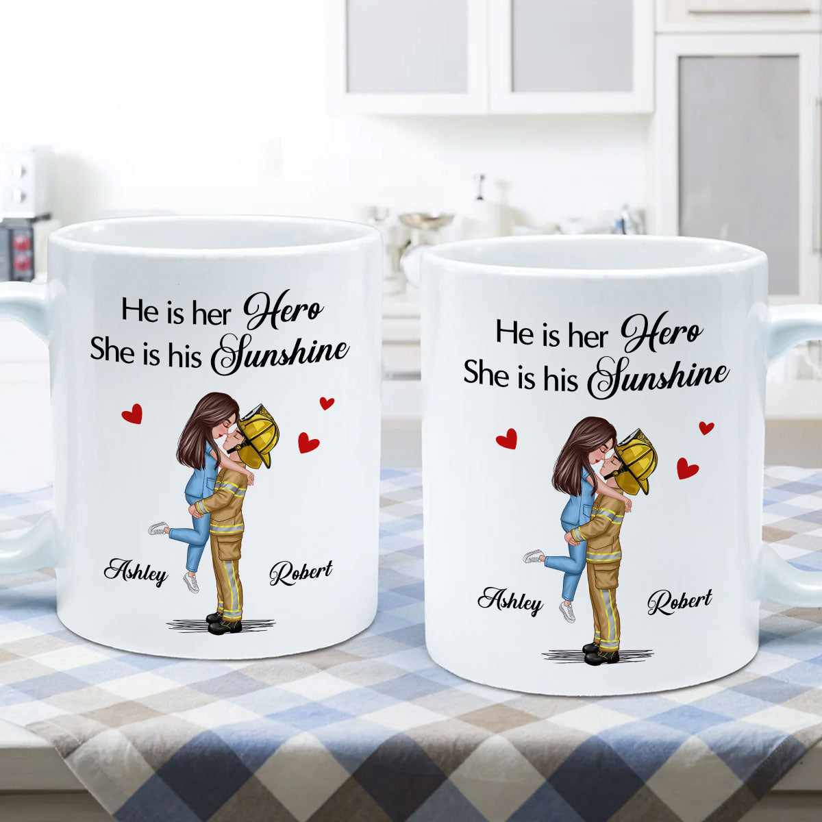 Her Hero His Sunshine Couple Valentine‘s Day Gifts by Occupation Gift For Her Gift For Him Firefighter, Nurse, Police Officer Personalized Mug
