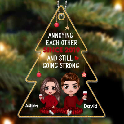 Annoying Each Other Doll Couple Christmas Tree Shape Personalized Acrylic Ornament
