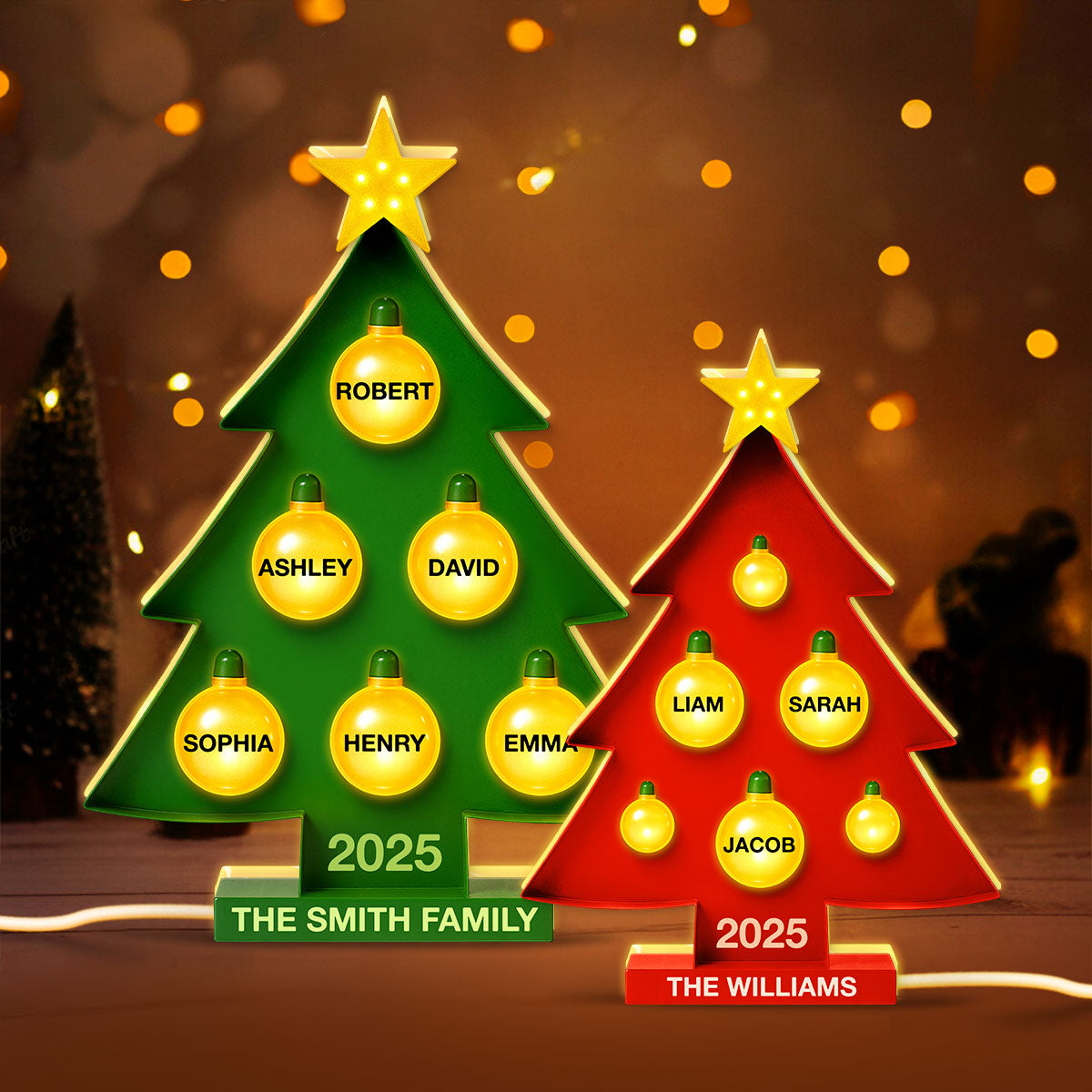 Family Christmas Tree Personalized Light Box, Christmas Decor Gift