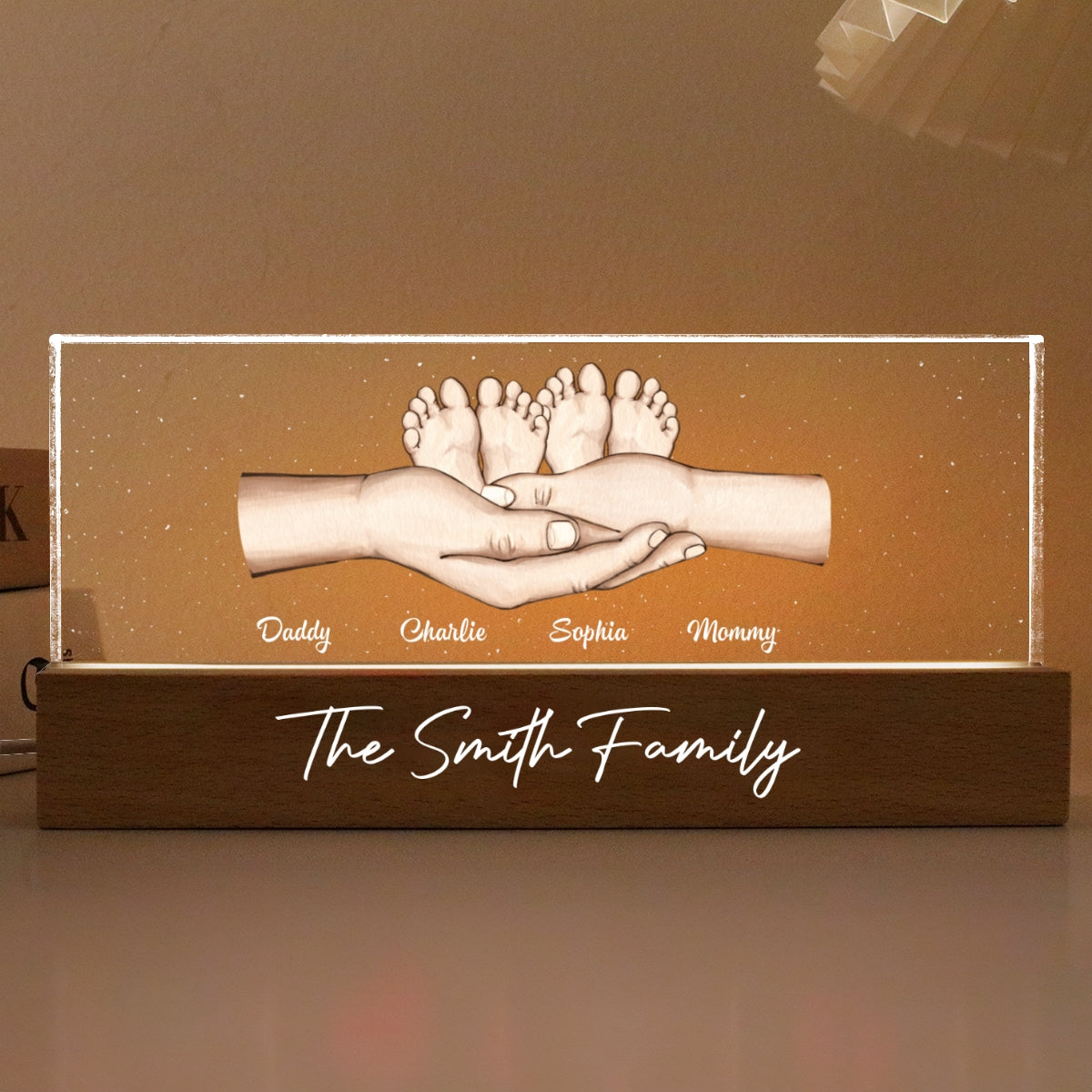 Family Parents Hands Kids Feet Personalized Acrylic LED Night Light