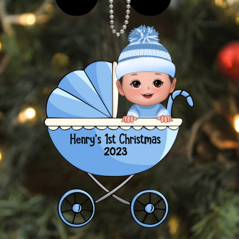 Baby‘s First Christmas Cute Baby In Stroller Personalized Acrylic Ornament