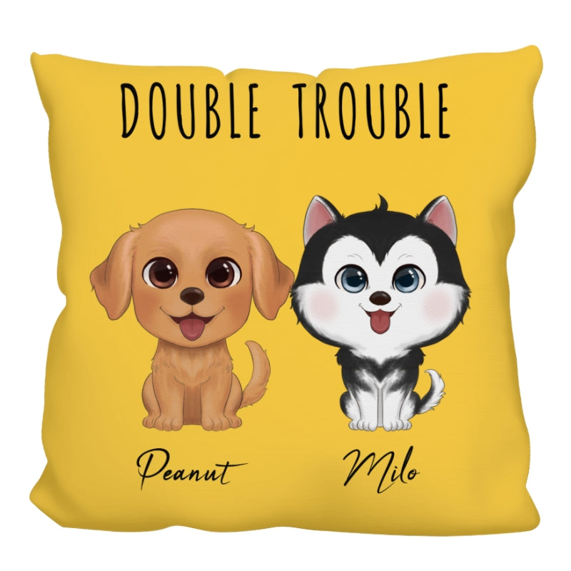 Watercolor Cute Dogs Double Trouble Personalized Pillow