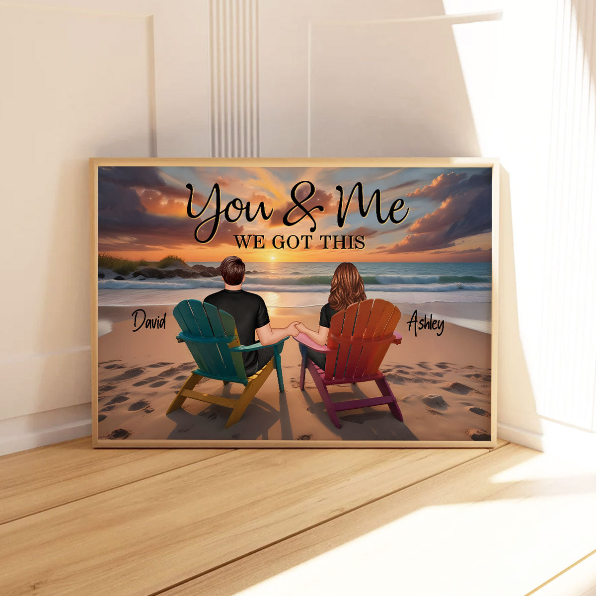 Sunset Beach Landscape Couple Sitting Personalized Poster, Birthday Gift, Anniversary Gift For Him, For Her