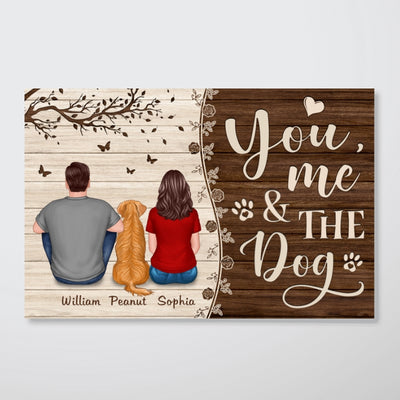 Couple Sitting With Dogs Back View Half Wood Personalized Horizontal Poster