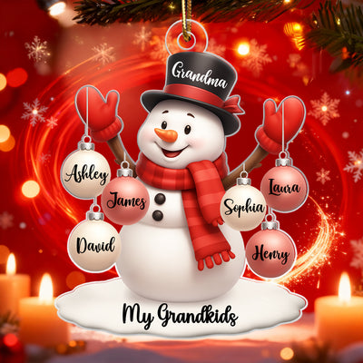 Snowman Grandma Grandkids Ball Ornaments - Personalized Acrylic Ornament - Christmas Gift for Family