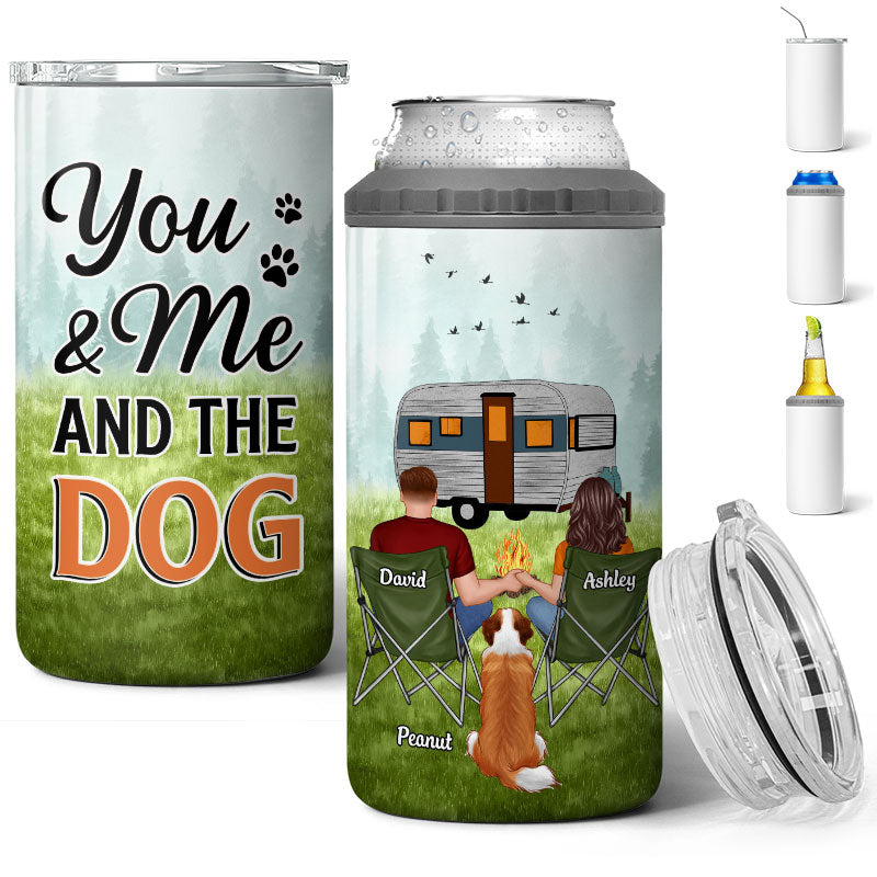 Couple And Dogs Camping Multi Use Tumbler - Personalized 4 In 1 Can Cooler - Christmas Gift For Camping And Dog Lovers
