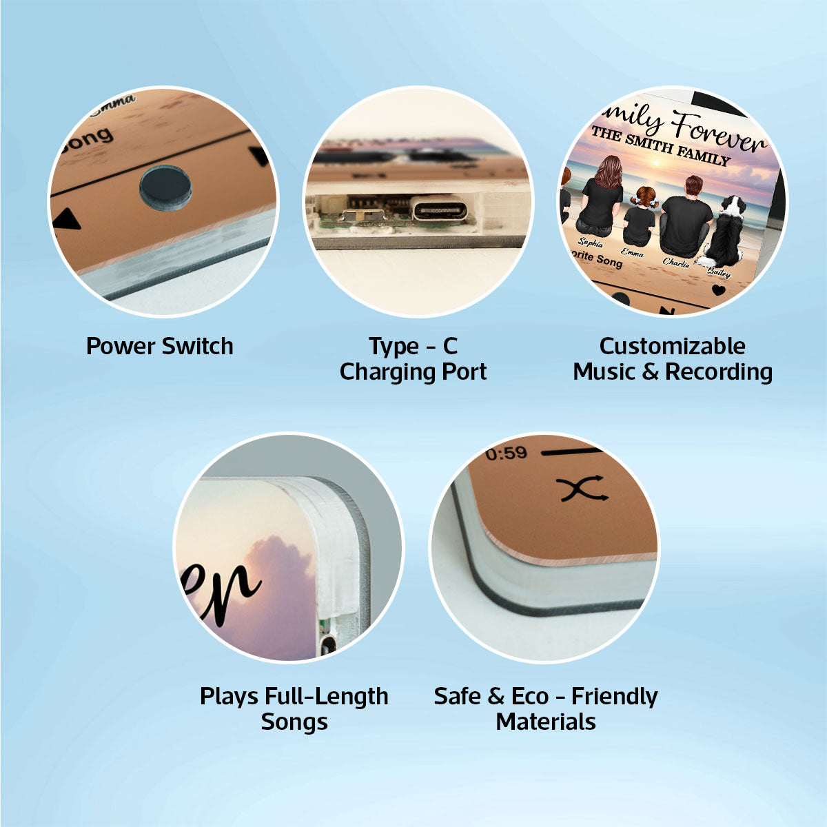 Family Beach Landscape Personalized Music Fridge Magnet, Heartfelt Gift For Family