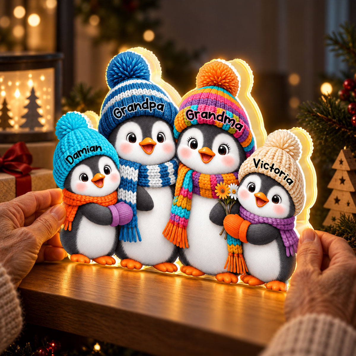 Grandma & Grandpa’s Little Penguins – Personalized Light Box - Christmas Gift For Grandparents