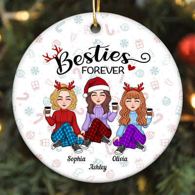 Besties Sisters Forever Christmas Colorful Cute Besties Personalized Circle Ornament