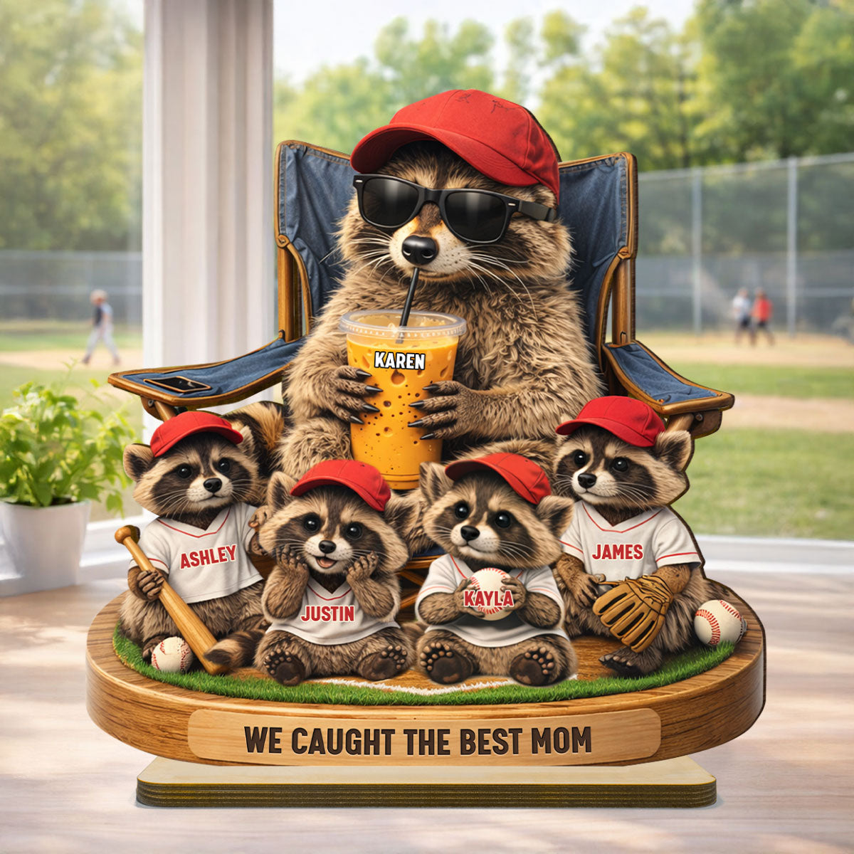 Raccoon We Caught the Best Mom - Personalized 2-Layered Wooden Plaque - Mother's Day Gift for Mom, Wife