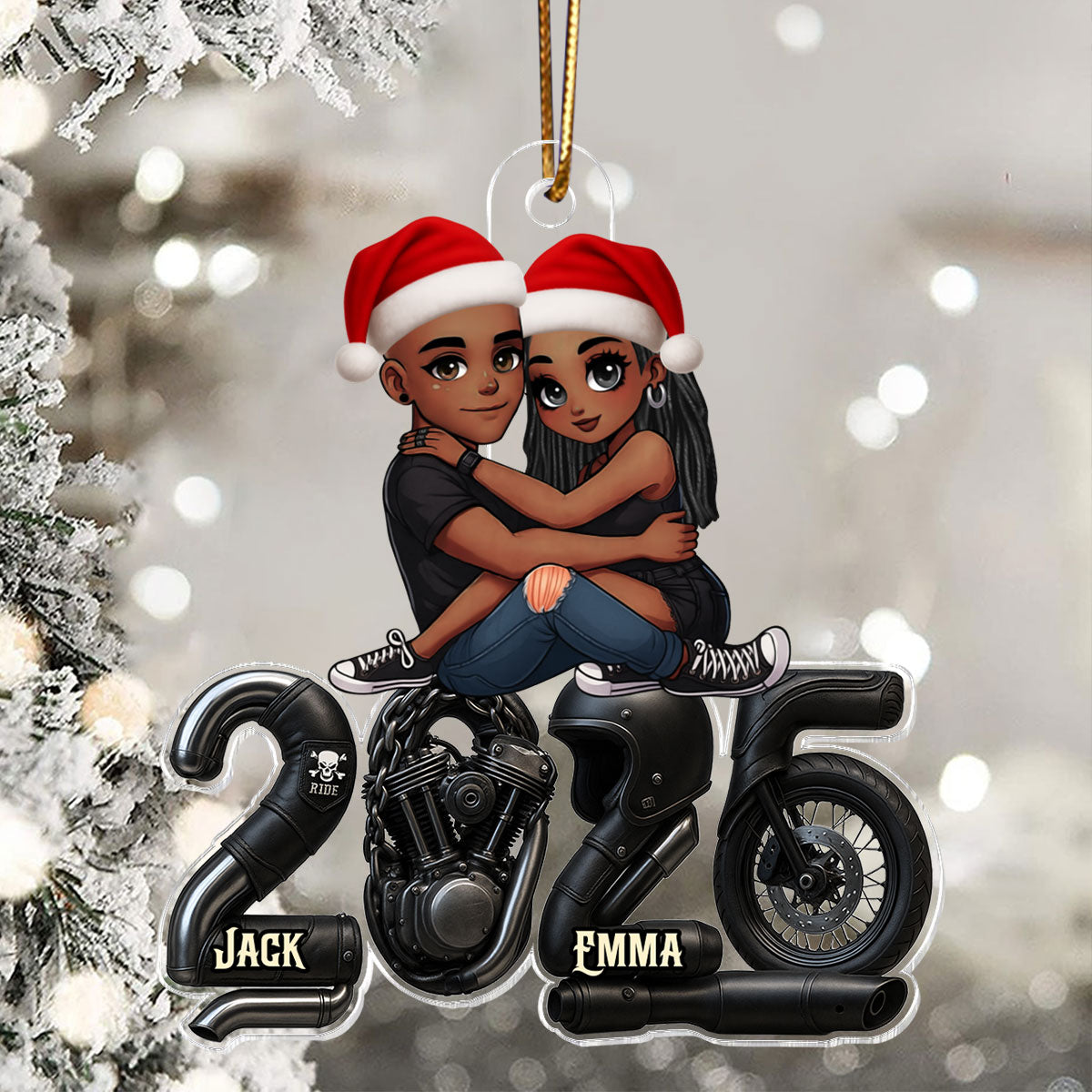 3D Effect Biker Couple- Personalized Acrylic Car Hanger- Gift For Bikers, Gift For Him, For Her