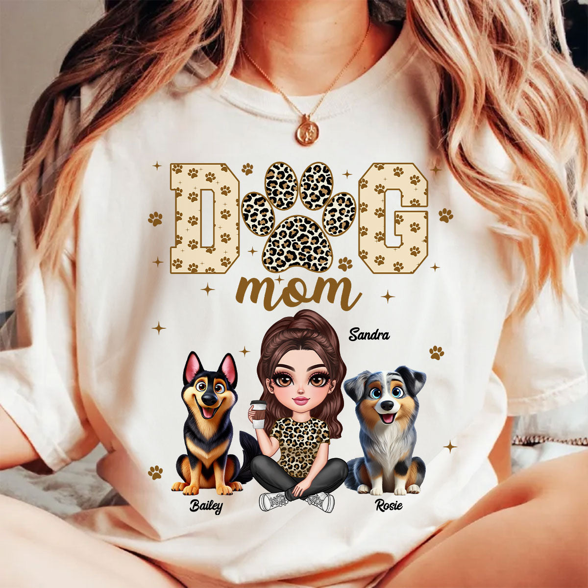 Dog Mom Leopard 3D Cute Dogs Personalized Shirt