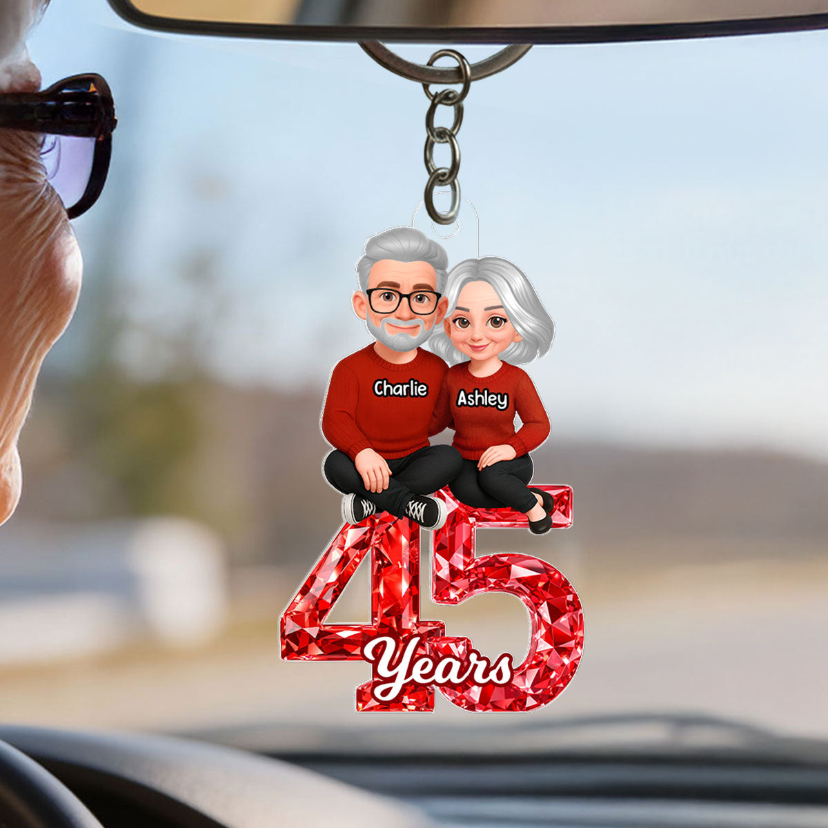 Couple Sitting Anniversary Date 3D Crystal Effect - Personalized Acrylic Keychain - Sentimental Gift for Her, Gift for Him