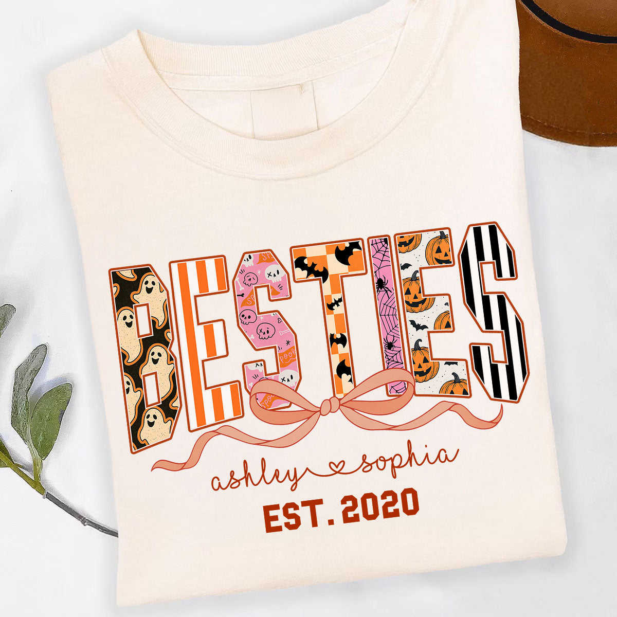 Retro Halloween Spooky Coquette Personalized Matching Besties Sweatshirt, Fall Gift for Besties