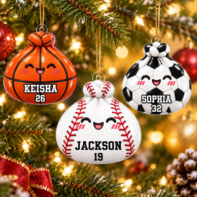 Cute Sport Dumpling Dim Sum Custom Name - Personalized Acrylic Ornament - Christmas Gift, Keepsake For Kids, Teenagers, Soccer, Football, Baseball, Basketball, Volleyball Players