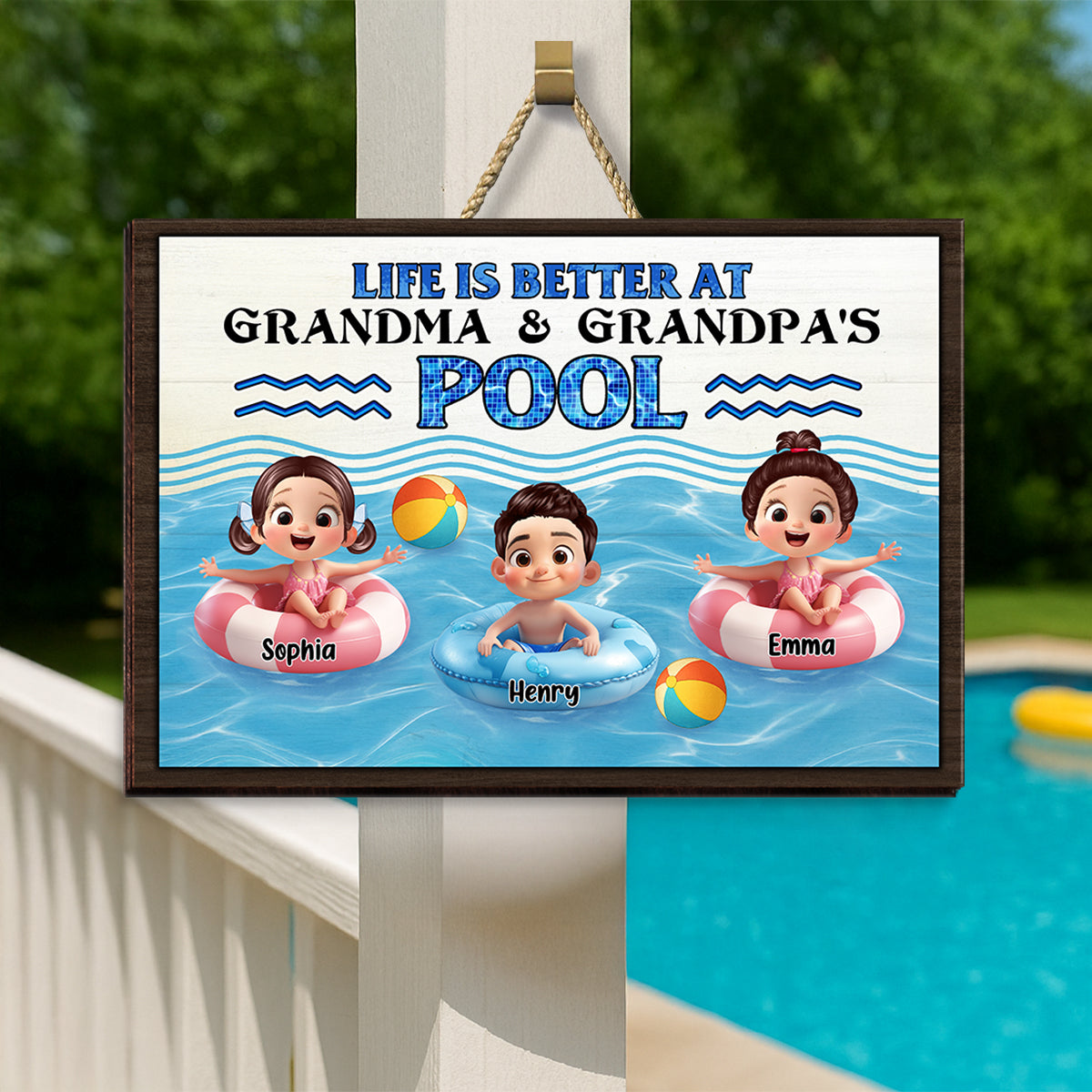Life is Better at Grandma & Grandpa Pool Personalized Wooden Door Sign, Grandchildren Welcome Sign, Summer Sign