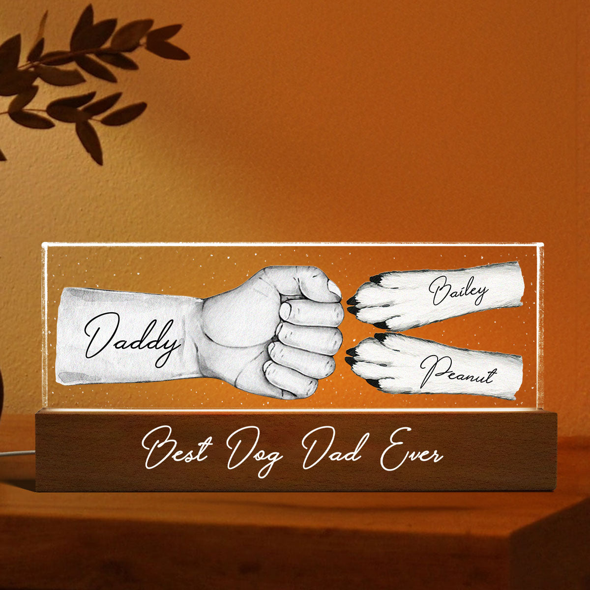 Dog Dad Fist Bump Personalized Acrylic LED Night Light