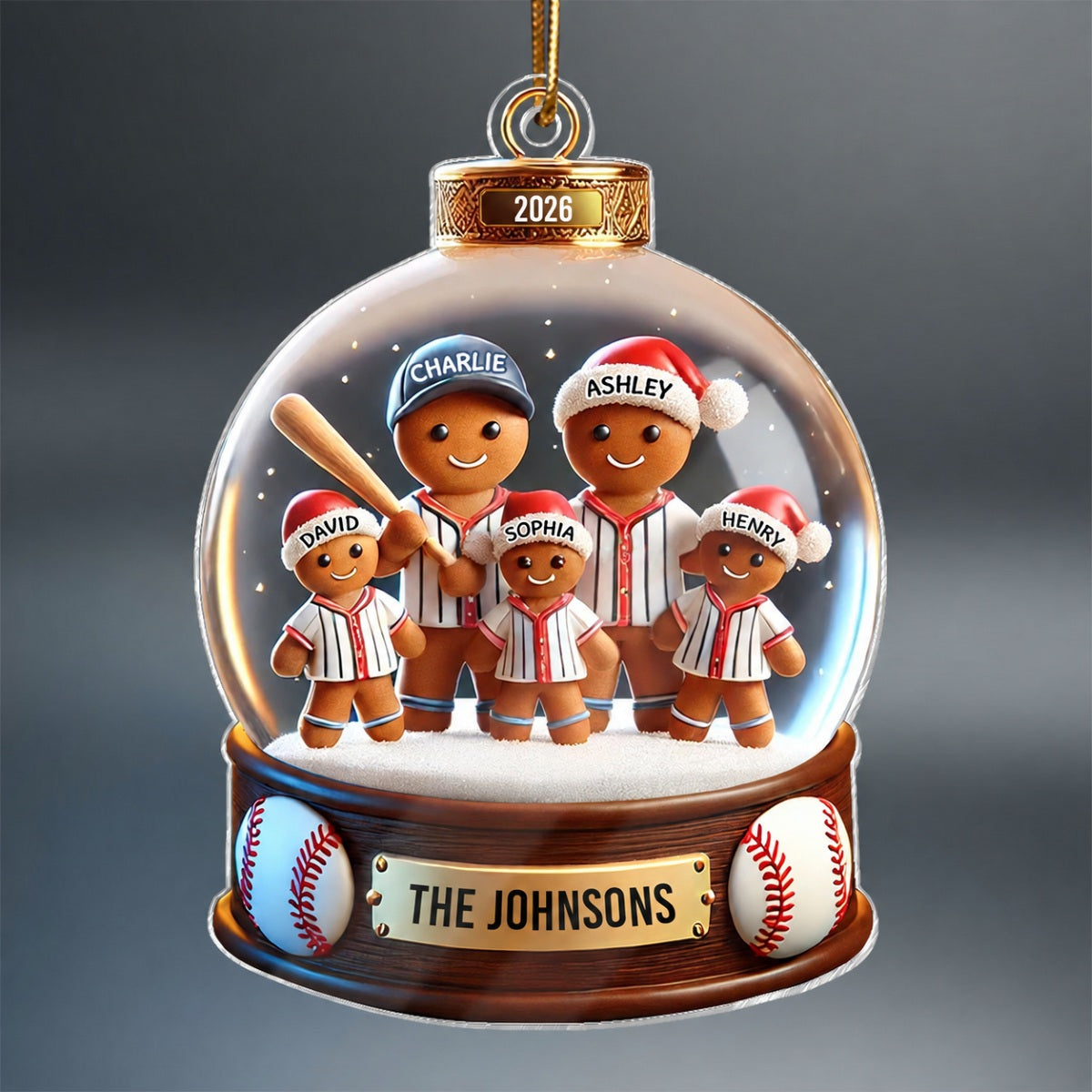 Baseball Gingerbread Family Sport Lover 3D Effect Personalized Acrylic Ornament, Unique 2024 Christmas Gift For Family
