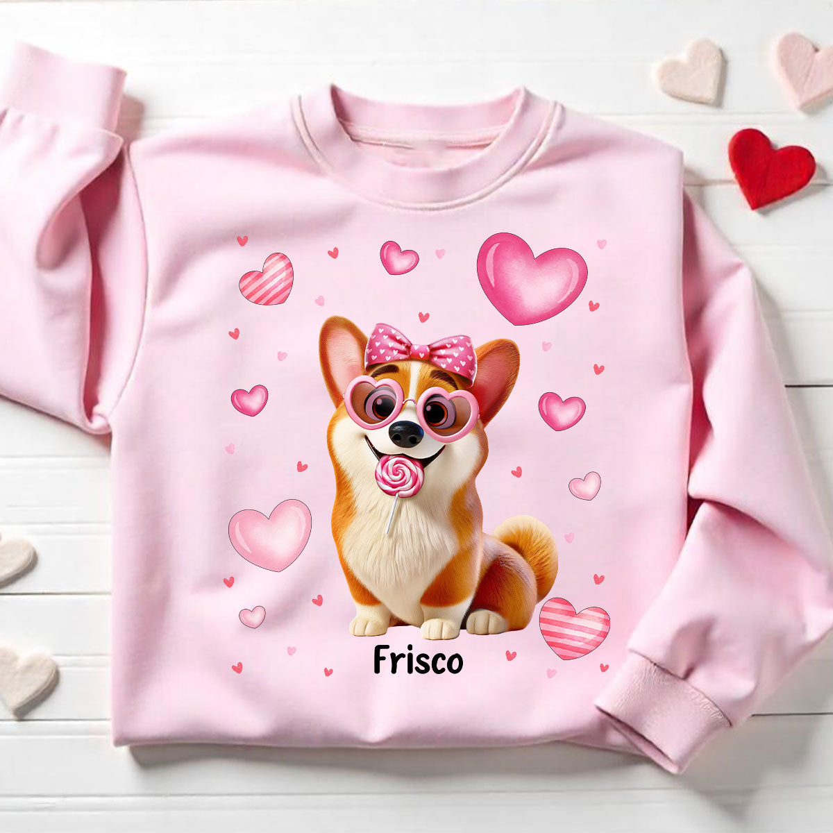 Personalized  Shirt For Dog Lovers, 3D Cute Dogs, Bow Coquette Red Pink Hearts
