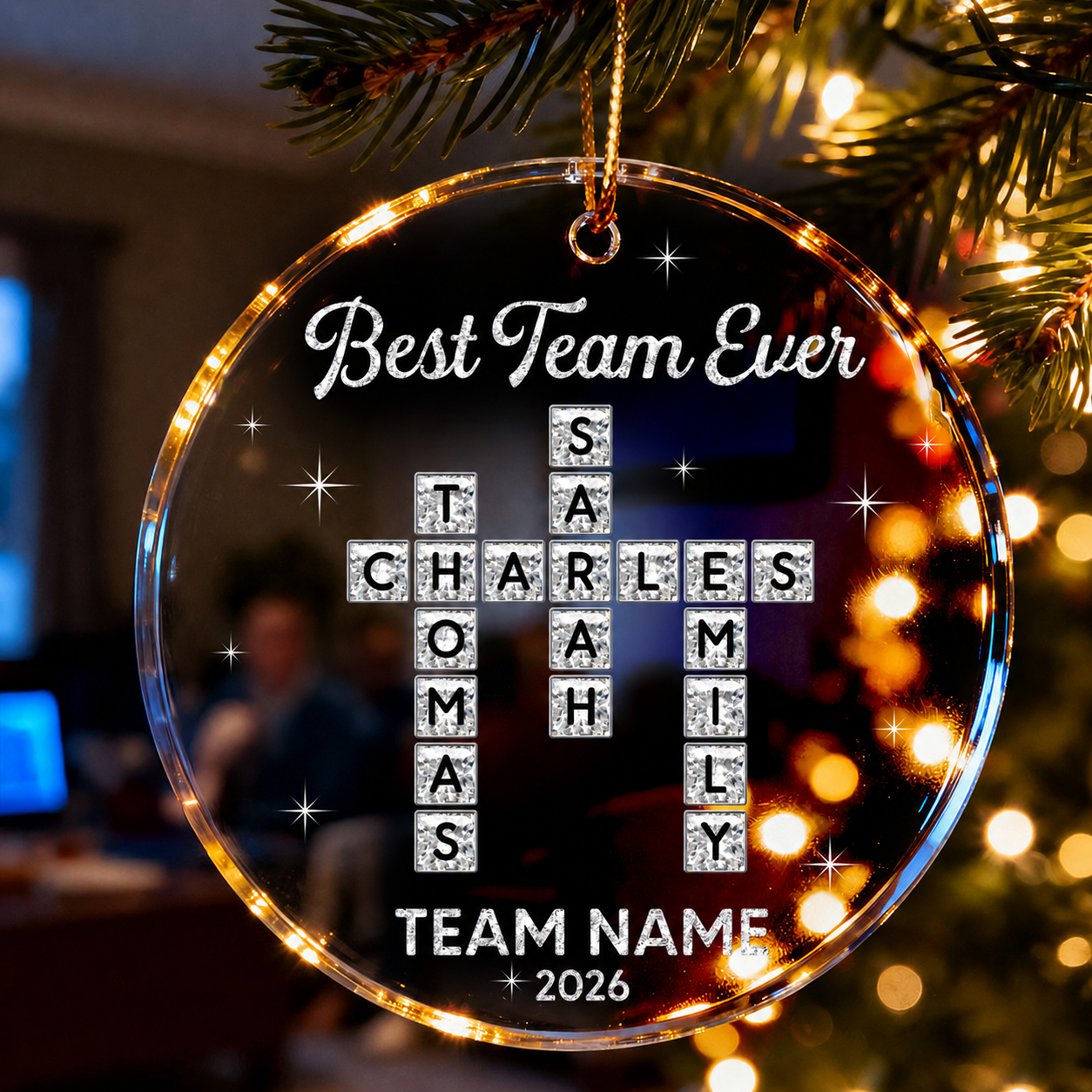Best Team Ever Shining Effect Crossword Puzzle - Personalized Acrylic Ornament - Coworkers, Colleagues Gift Exchange