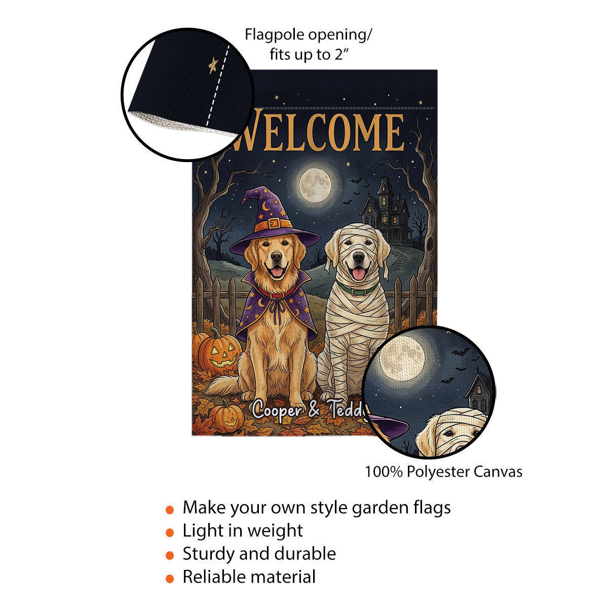 Vintage Dog Cat Halloween Night Photo Upload - Personalized Garden Flag - Halloween Gift For Dog Mom, Cat Mom
