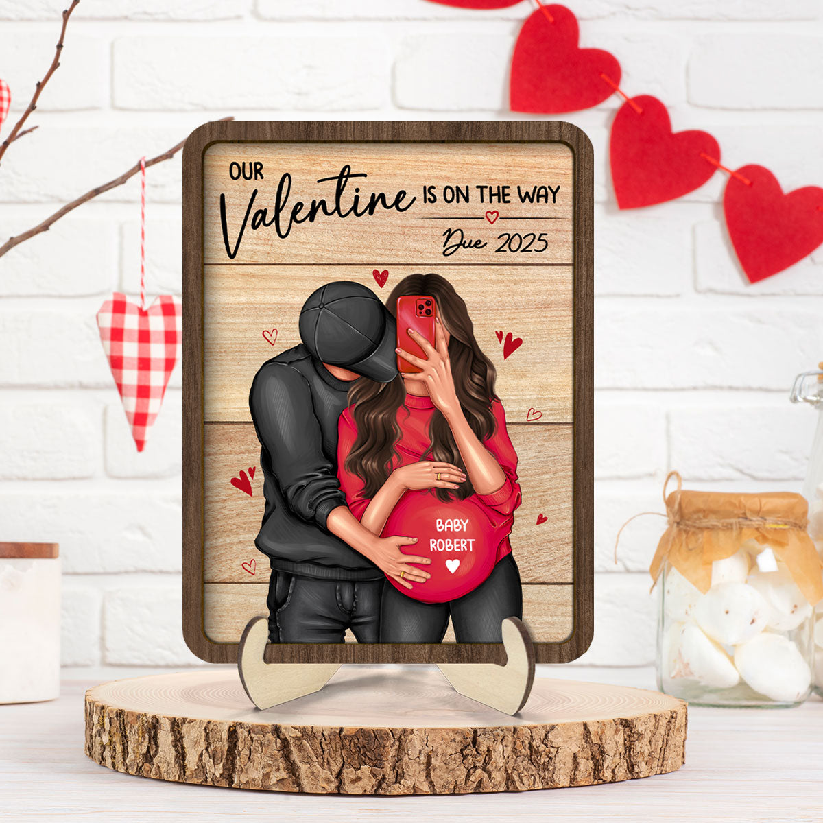 Personalized Hugging Pregnant Couple, Expecting Parents, Pregnancy Couple Personalized Wooden Plaque,  Gift, Pregnancy Announcement