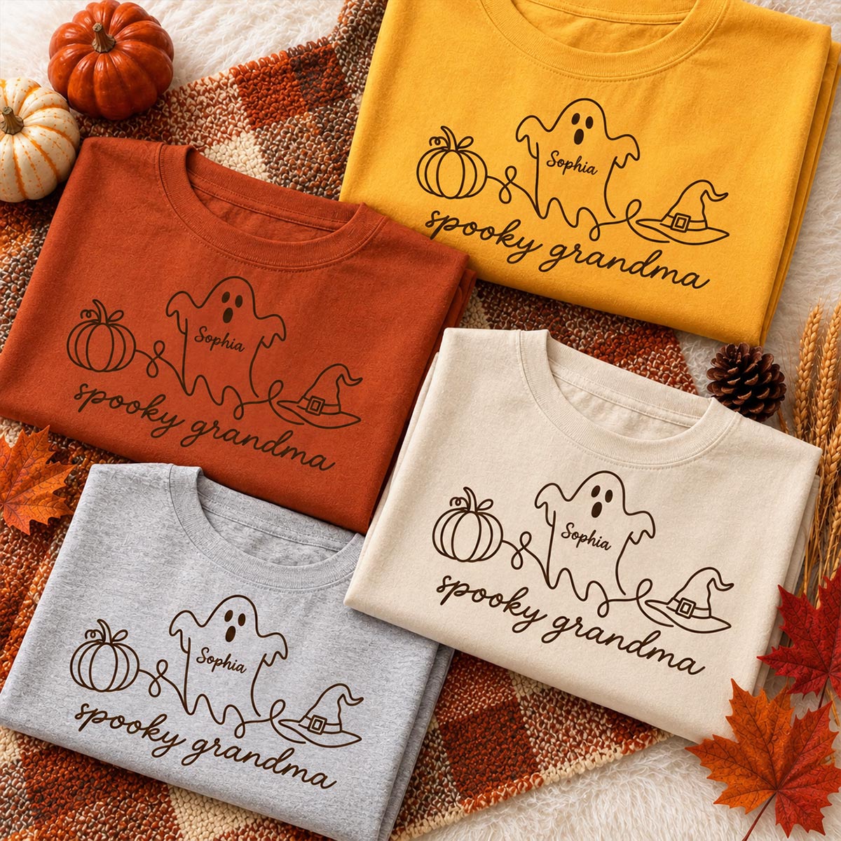 Spooky Grandma Ghost Grandkids Names - Personalized Shirt - Halloween Gift For Grandma