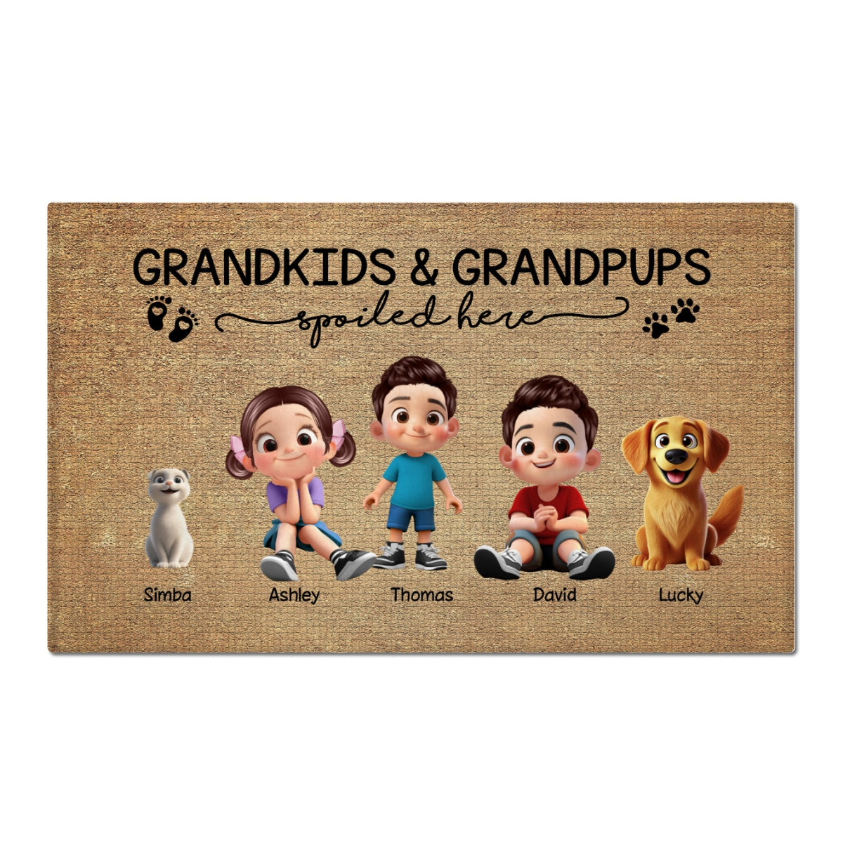 Grandkids & Grandpups Spoiled Here Personalized Doormat, Grandparents Welcome Mat