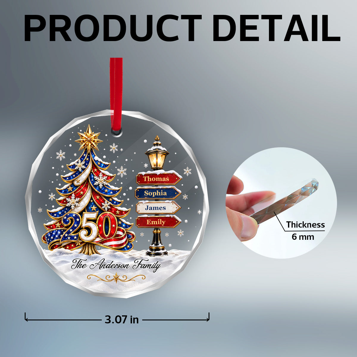 America 250 Family Tree - Personalized Glass Ornament