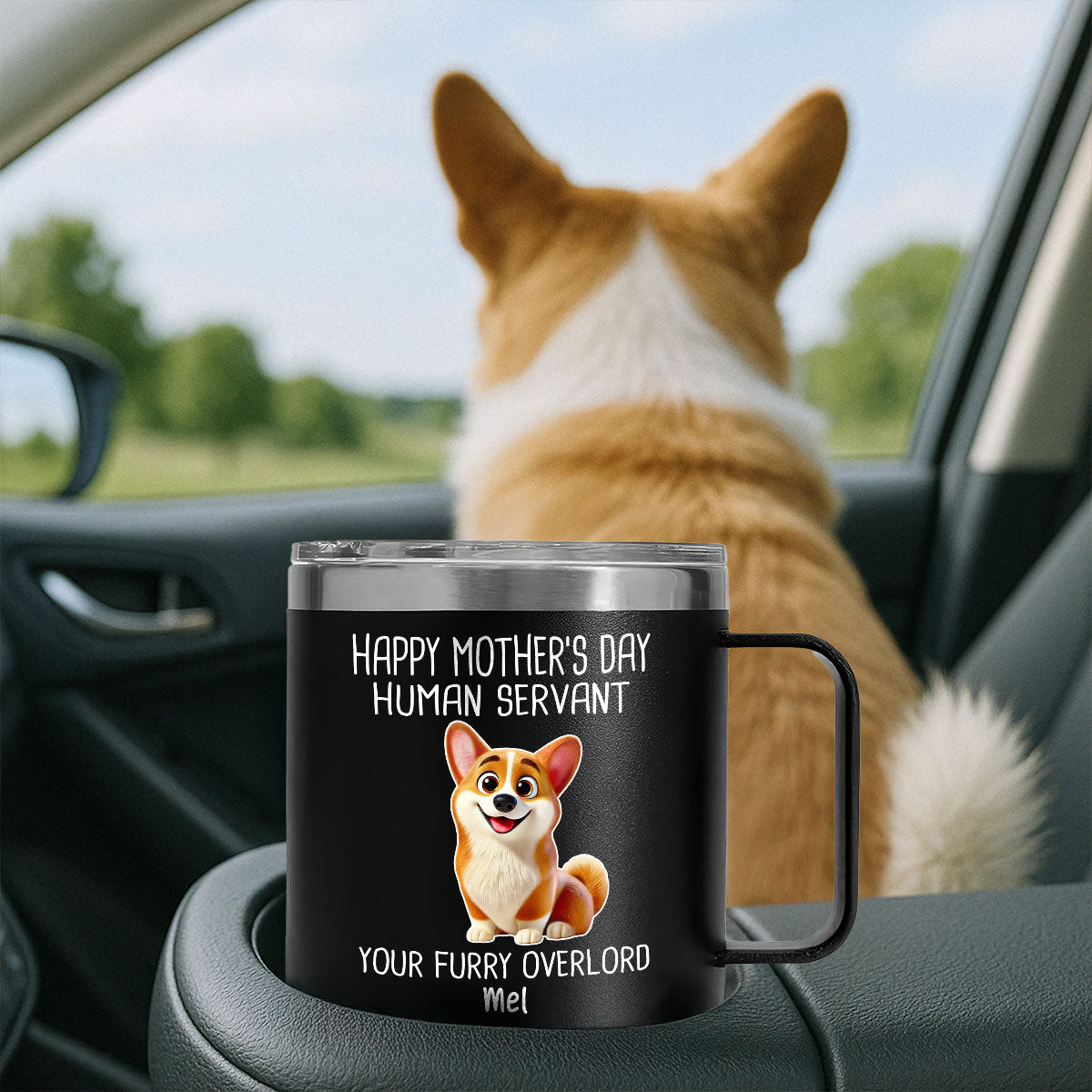 Happy Father's Day Human Servant Cartoon Funny Dogs Personalized Stainless Steel Tumbler With Handle