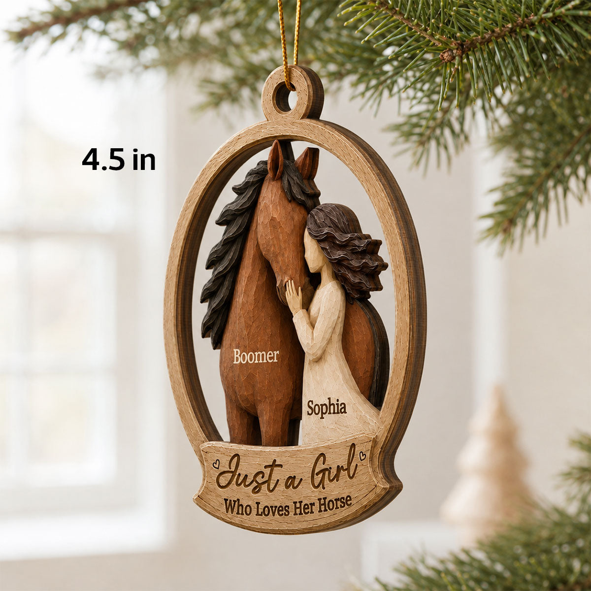 Girl Loves Horse 2D Flat Printed - Personalized Wooden Ornament - Keepsake Gift For Horse Lover