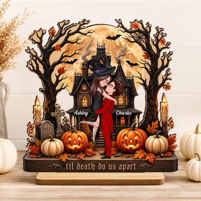 Couple Haunted House Ghost - Personalized 2-Layered Wooden Plaque - Halloween Decor Gift, Gift For Couple