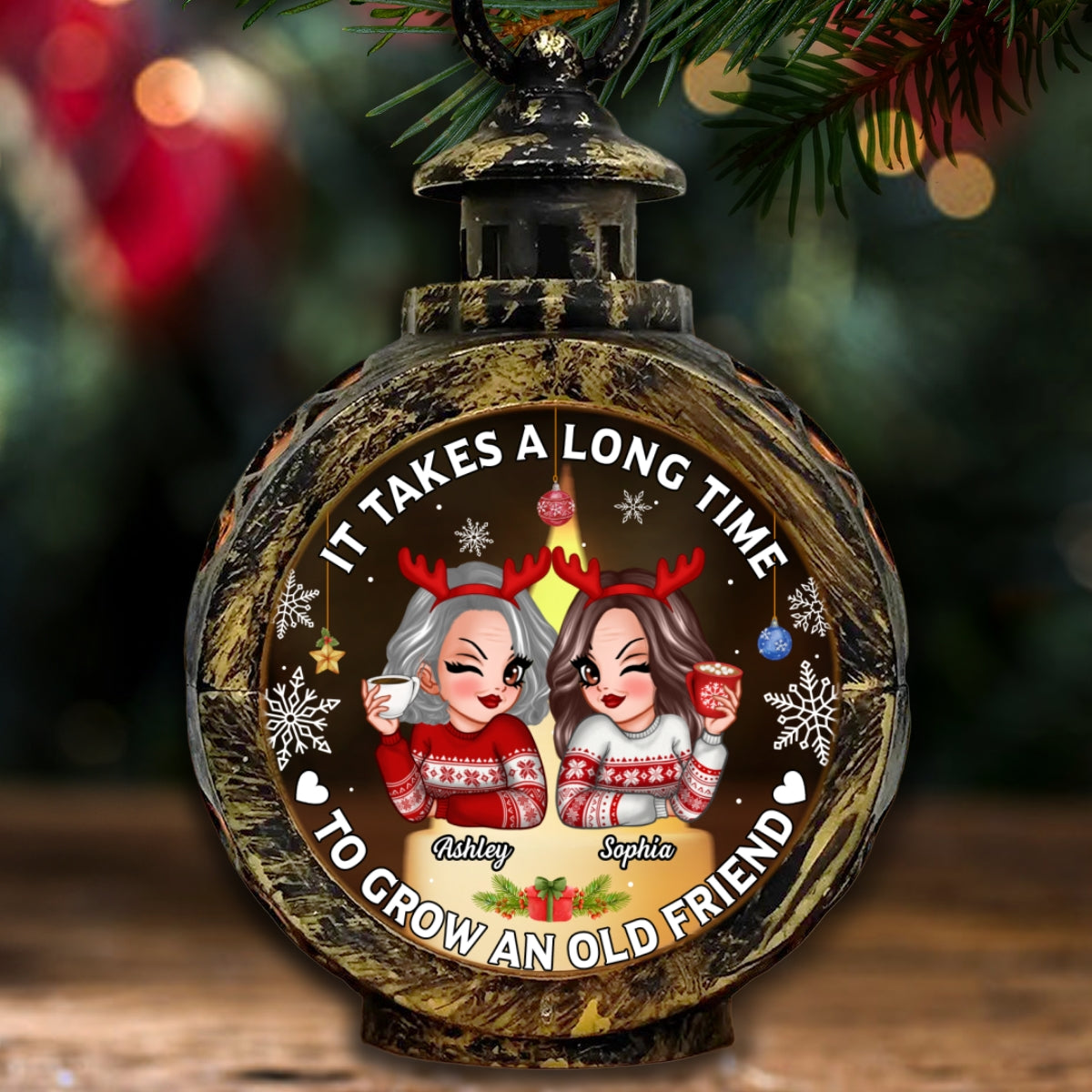 It Takes A Long Time To Grow An Old Friend Personalized Lantern Ornament, Christmas Gift For Best Friends