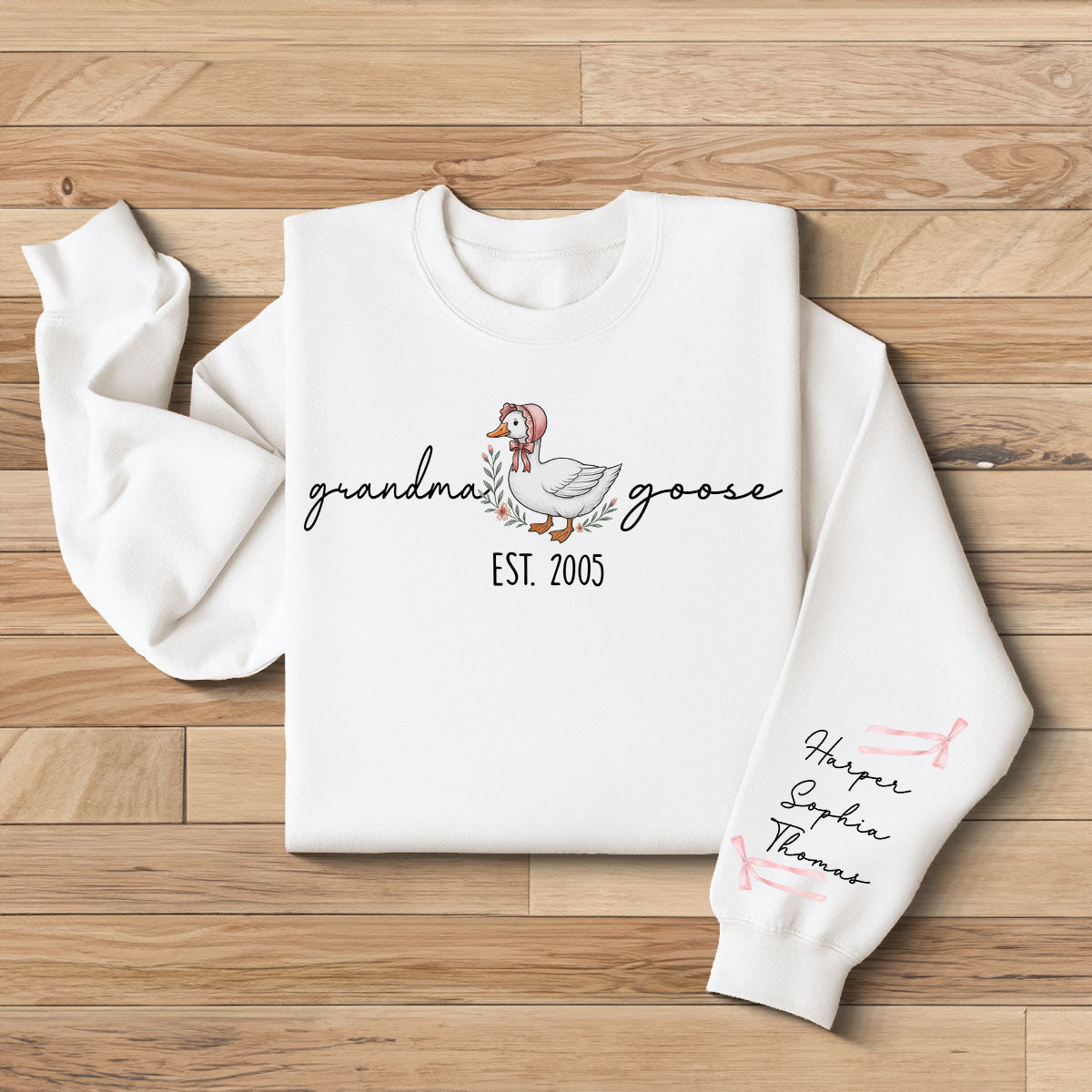 Mama Goose Est. Personalized Sleeve Printed Sweatshirt, Gift For Mom, Grandma